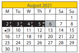 District School Academic Calendar for Rogers MS for August 2021