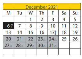 District School Academic Calendar for Van Buren Elementary School for December 2021