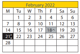 District School Academic Calendar for Adams Elementary School for February 2022