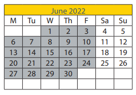District School Academic Calendar for M.L. King JR. Elementary School for June 2022