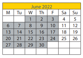 District School Academic Calendar for West Nichols Hills Elementary School for June 2022