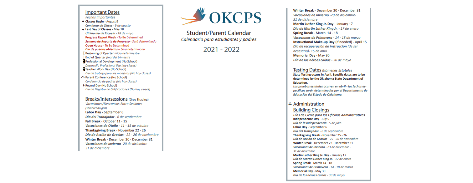 District School Academic Calendar Key for Marcus Garvey Leadership Cs