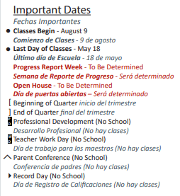 District School Academic Calendar Legend for Rogers MS