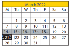 District School Academic Calendar for M.L. King JR. Elementary School for March 2022