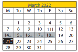 District School Academic Calendar for Santa Fe South MS for March 2022