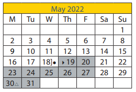 District School Academic Calendar for Parmelee Elementary School for May 2022