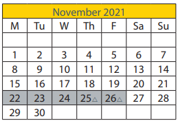 District School Academic Calendar for Santa Fe South HS for November 2021