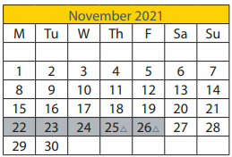 District School Academic Calendar for Westwood Elementary School for November 2021