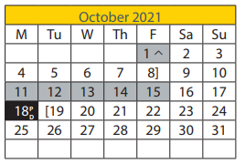 District School Academic Calendar for Parmelee Elementary School for October 2021
