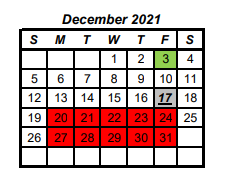District School Academic Calendar for Olney Junior High for December 2021