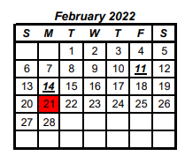 District School Academic Calendar for Olney High School for February 2022