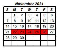 District School Academic Calendar for Olney Junior High for November 2021