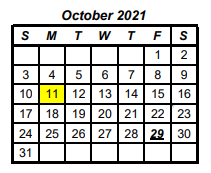 District School Academic Calendar for Olney Junior High for October 2021