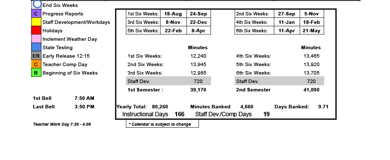 District School Academic Calendar Key for Olton High School