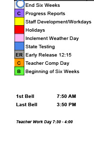 District School Academic Calendar Legend for Webb Elementary