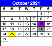 District School Academic Calendar for Olton D A E P for October 2021