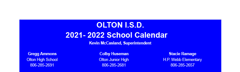 District School Academic Calendar for Olton High School