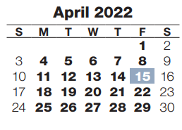 District School Academic Calendar for Parrish Program for April 2022
