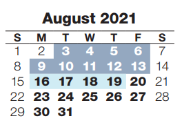 District School Academic Calendar for Sunny Slope Elementary School for August 2021