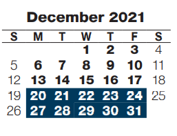 District School Academic Calendar for Paralyzed Veteran's Ed Center for December 2021