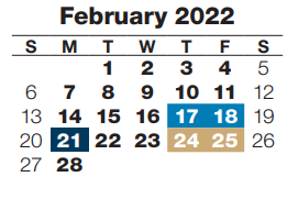 District School Academic Calendar for Early Chldhd/la Fern Williams for February 2022