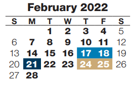 District School Academic Calendar for Saratoga Elementary School for February 2022