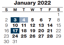 District School Academic Calendar for Jefferson Elementary School for January 2022