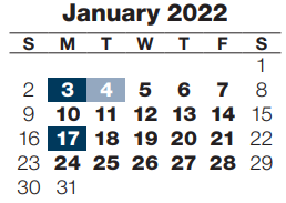 District School Academic Calendar for Parrish Program for January 2022