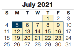 District School Academic Calendar for Prairie Wind School for July 2021