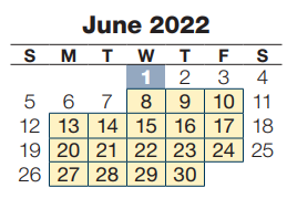 District School Academic Calendar for Ashland Park/robbins School for June 2022