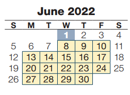 District School Academic Calendar for Parrish Program for June 2022
