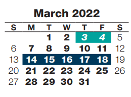 District School Academic Calendar for Monroe Middle School for March 2022