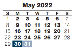 District School Academic Calendar for Early Childhood At Educare for May 2022
