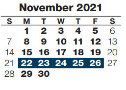 District School Academic Calendar for Early Childhood At Mockingbird for November 2021
