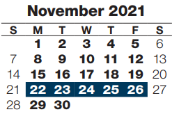 District School Academic Calendar for Parrish Program for November 2021