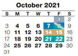 District School Academic Calendar for Fullerton Magnet Center for October 2021