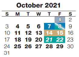 District School Academic Calendar for Parrish Program for October 2021