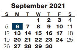 District School Academic Calendar for Early Chldhd/la Fern Williams for September 2021