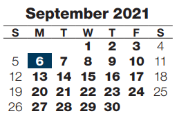 District School Academic Calendar for Early Chldhd At Karen-western for September 2021