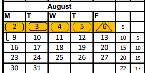 District School Academic Calendar for Orange Grove Junior High for August 2021