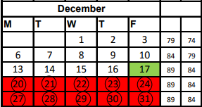 District School Academic Calendar for Orange Grove Junior High for December 2021