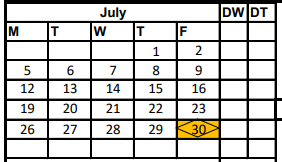 District School Academic Calendar for Orange Grove Primary for July 2021