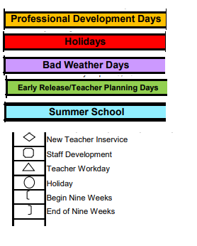 District School Academic Calendar Legend for Orange Grove Junior High