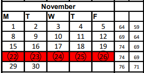District School Academic Calendar for Orange Grove Intermediate for November 2021