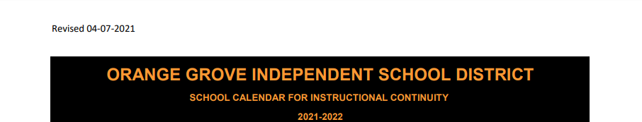 District School Academic Calendar for Orange Grove Primary