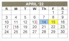 District School Academic Calendar for Ore City Elementary for April 2022