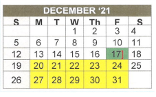 District School Academic Calendar for Ore City Elementary for December 2021
