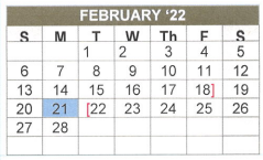 District School Academic Calendar for Ore City Aep for February 2022