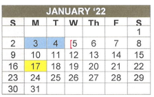District School Academic Calendar for Ore City Middle for January 2022