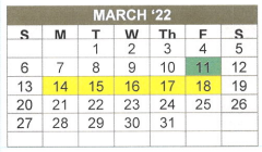 District School Academic Calendar for Ore City Aep for March 2022